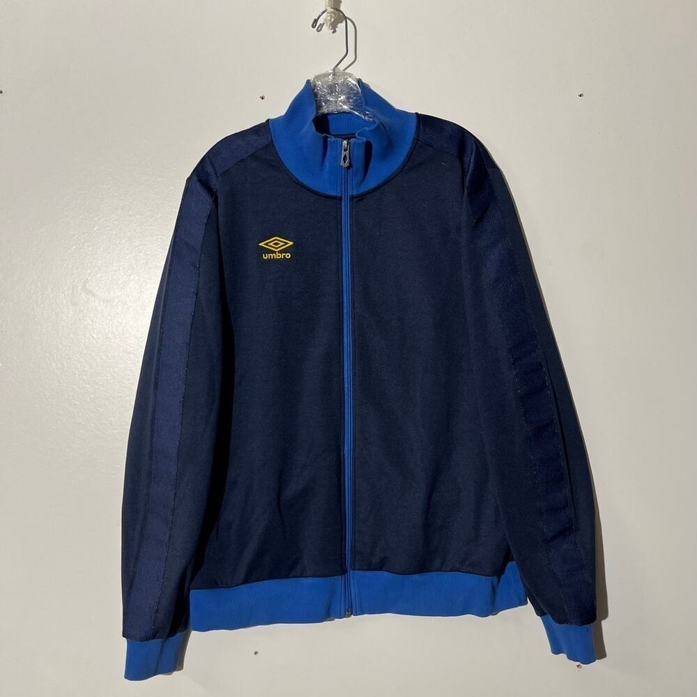 Umbro Mens Full Zip Track Jacket Navy Blue Yellow Logo Large‎ M37